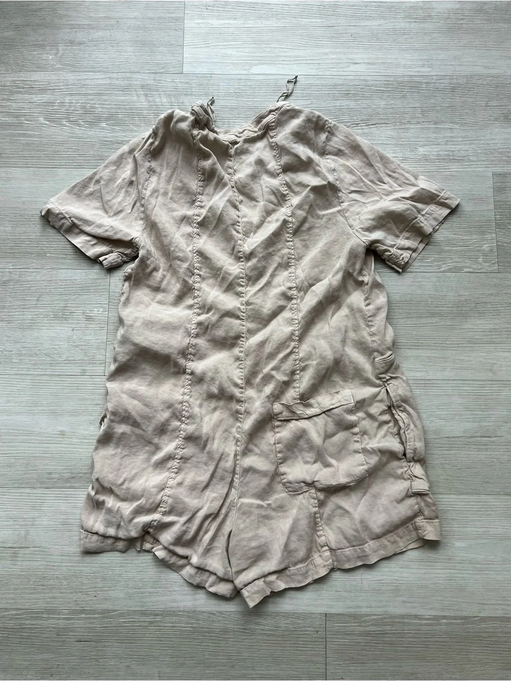 Zara Linen Blend Romper Women’s L Beige Button Front Utility Playsuit Pockets